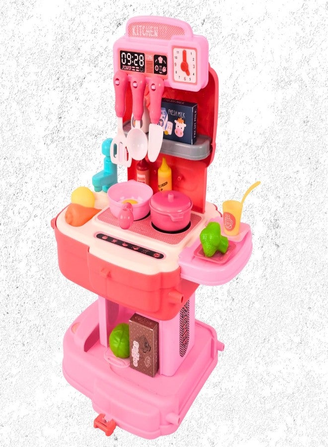Cable World 2 in 1 Baby Kitchen Playset for Kids, School Bag Type Kitchen Set for Girls, Portable Pretend Food Party Role Cooking Kitchen Play Set Toy for Boys and Girls (Pink) - Image 5
